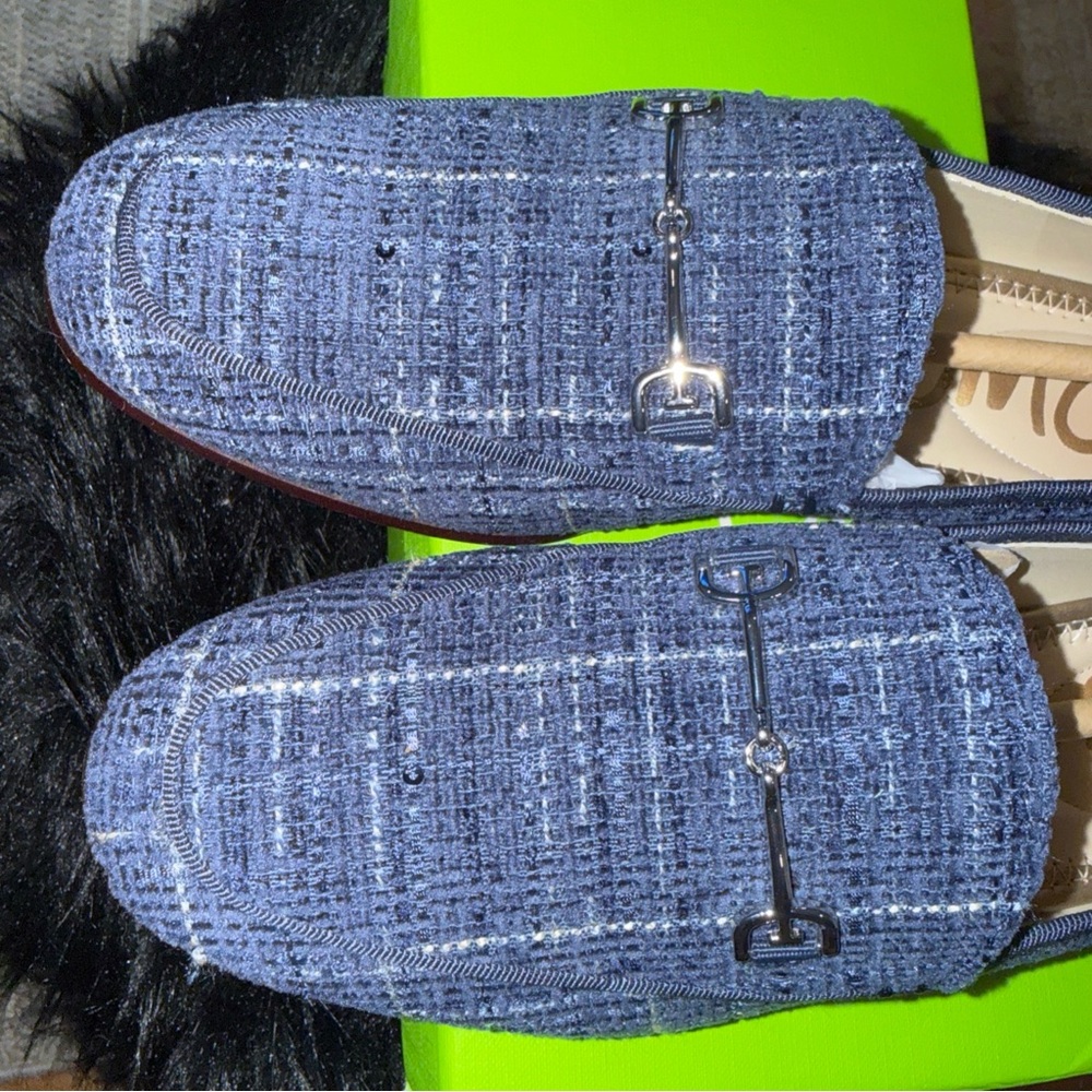 Sam Edelman Denim Blue Tweed Textured Loraine Loafers Shoes Size 5.5 Worn 1x - Picture 4 of 8
